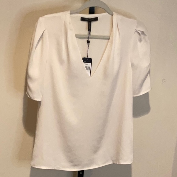 BCBG white gardenia silk pleated sleeve blouse XS - Picture 2 of 5